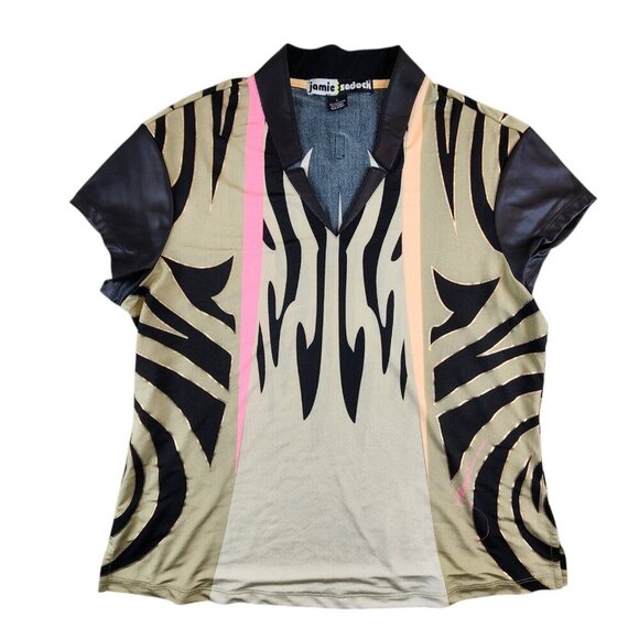 JAMIE SADOCK $105 Stretch Tiger Striped Golf Athletic Top Preppy Wmns Size Large - Picture 2 of 10